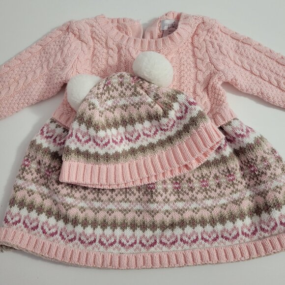 Baby Girl 3-6 Months Pink Sweater Dress and Hat - Picture 1 of 6